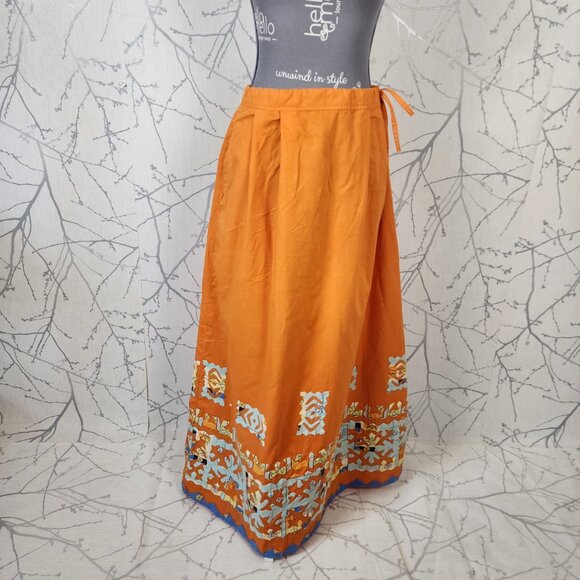Handmade Orange Geometric Applique Drawstring Maxi Skirt - Picture 2 of 5
